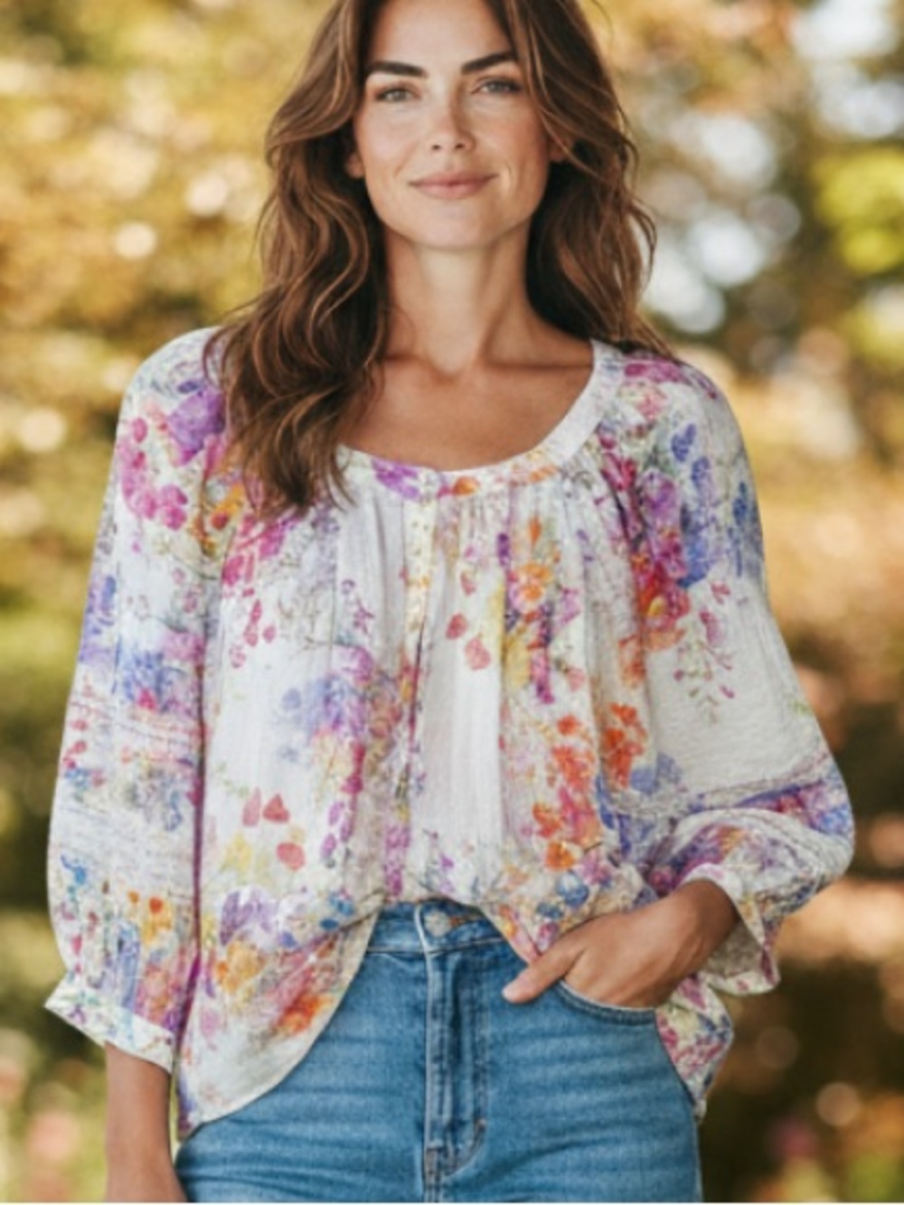Figueroa & Flower Floral Peasant Blouse - Lightweight Women's Top
